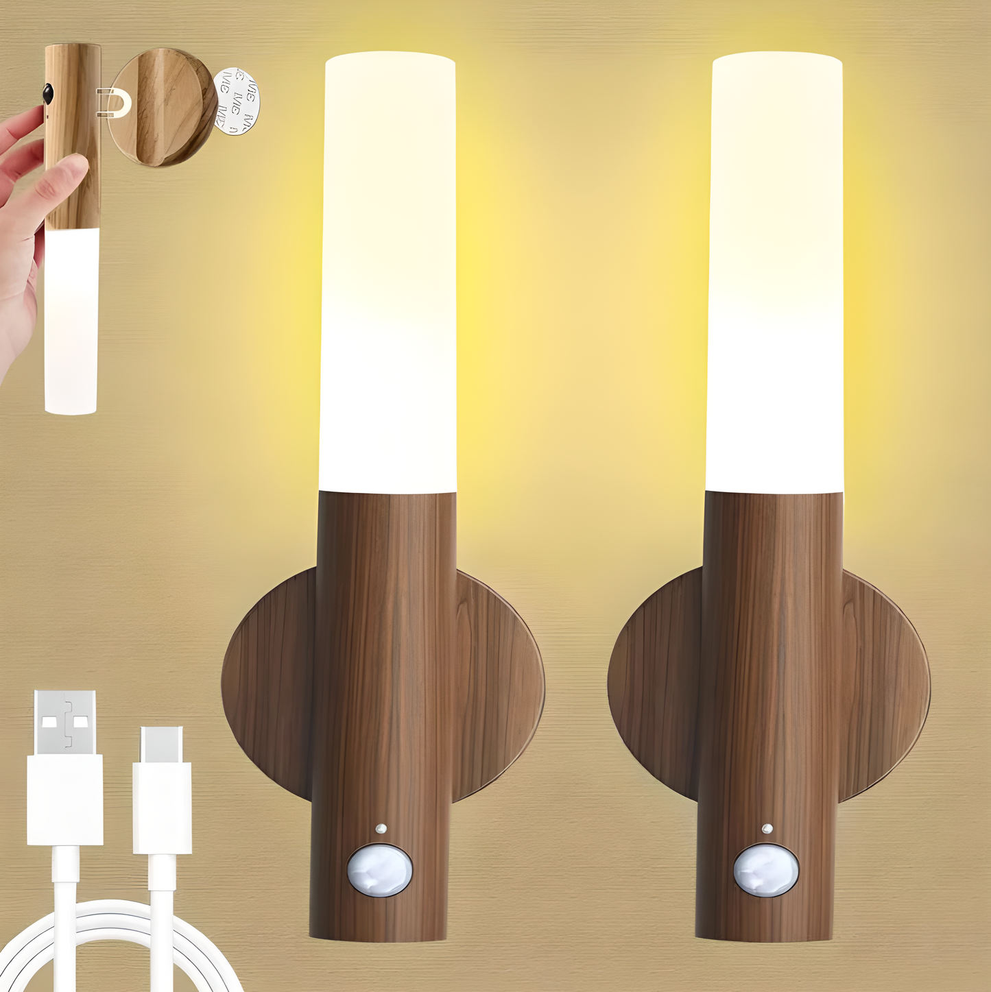 Rechargeable Motion Sensor Wooden Wall Light – Magnetic Sconce