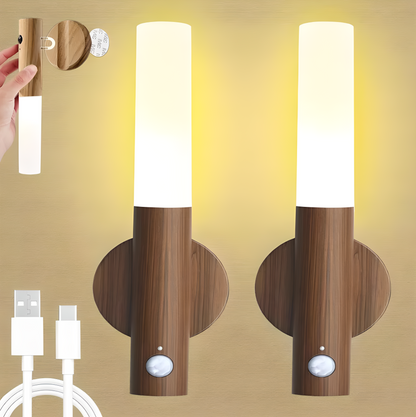 Rechargeable Motion Sensor Wooden Wall Light – Magnetic Sconce