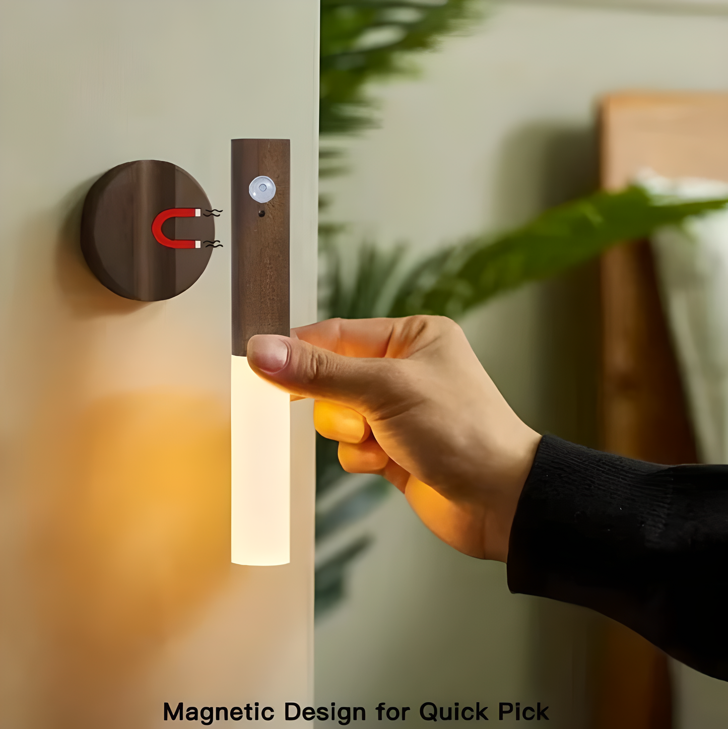 Rechargeable Motion Sensor Wooden Wall Light – Magnetic Sconce