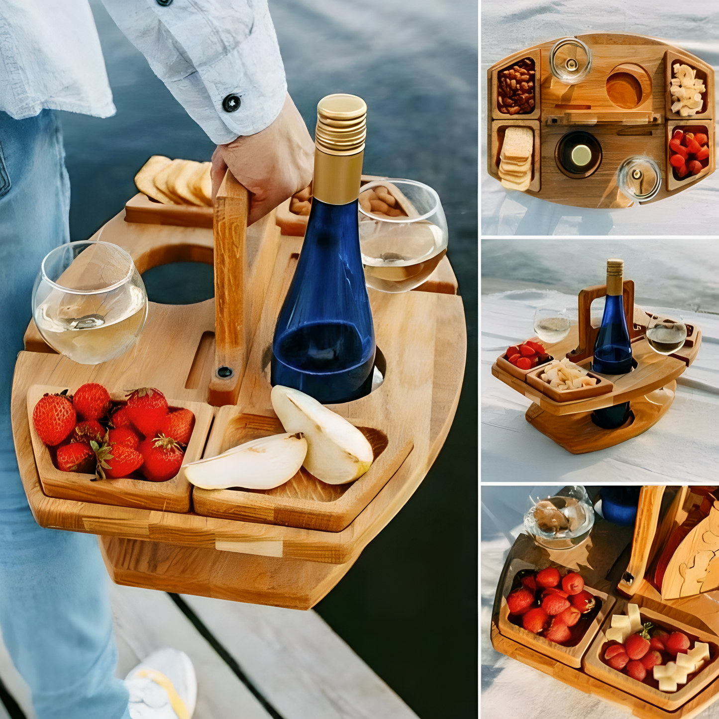 Wooden Folding Picnic Wine Table