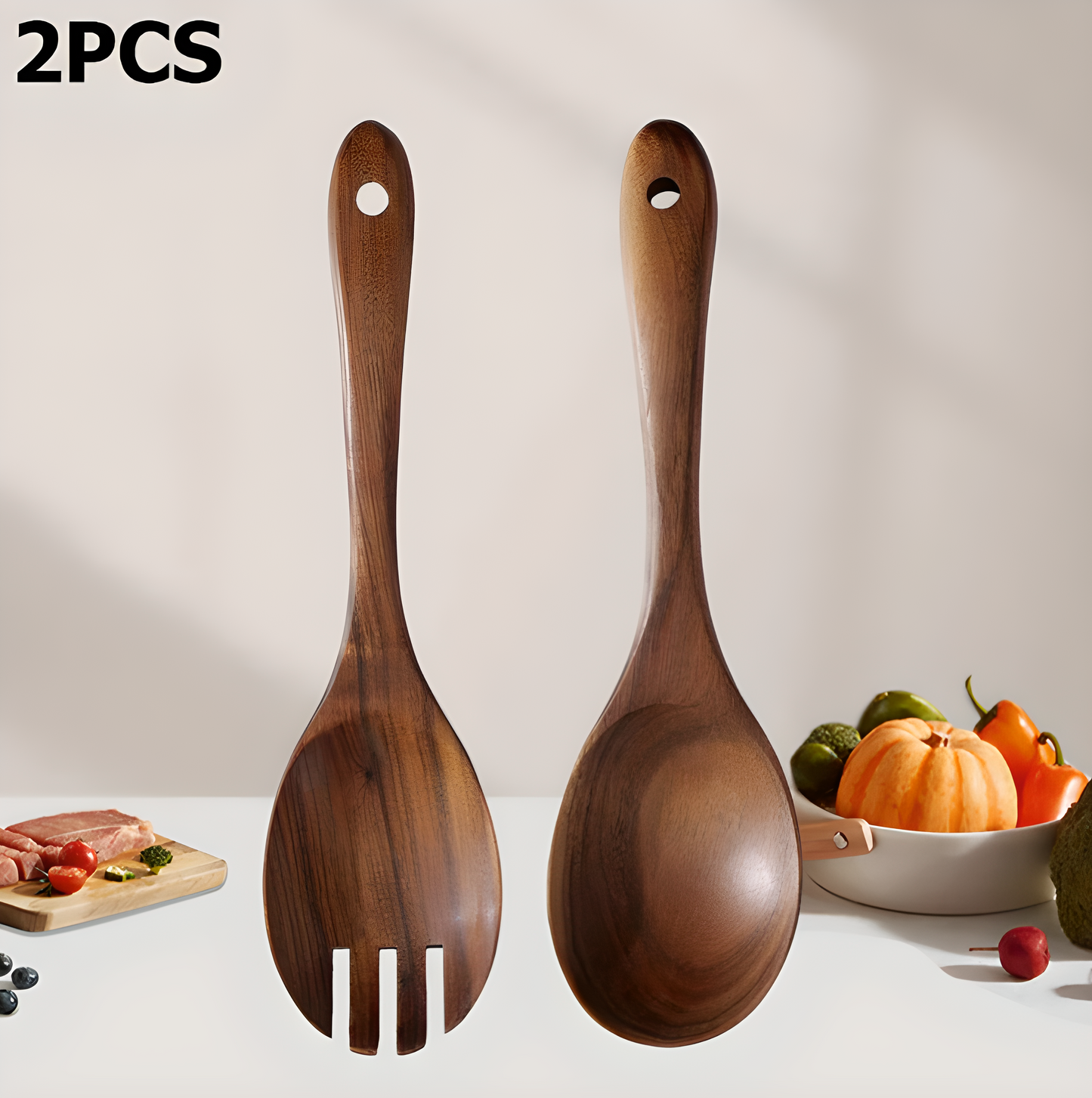 Set of 2 Acacia Wooden Salad Servers