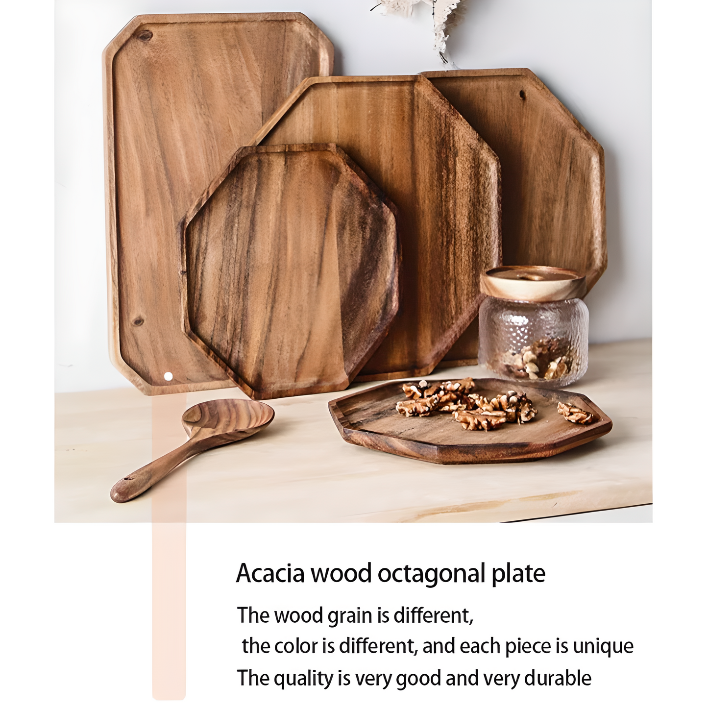 Acacia Wood Octagonal Dinner Plate
