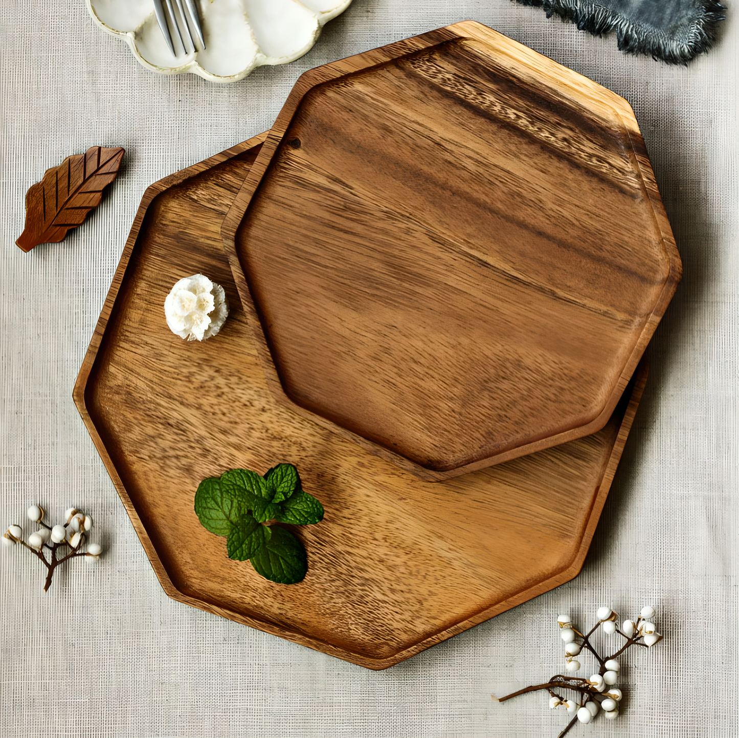 Acacia Wood Octagonal Dinner Plate