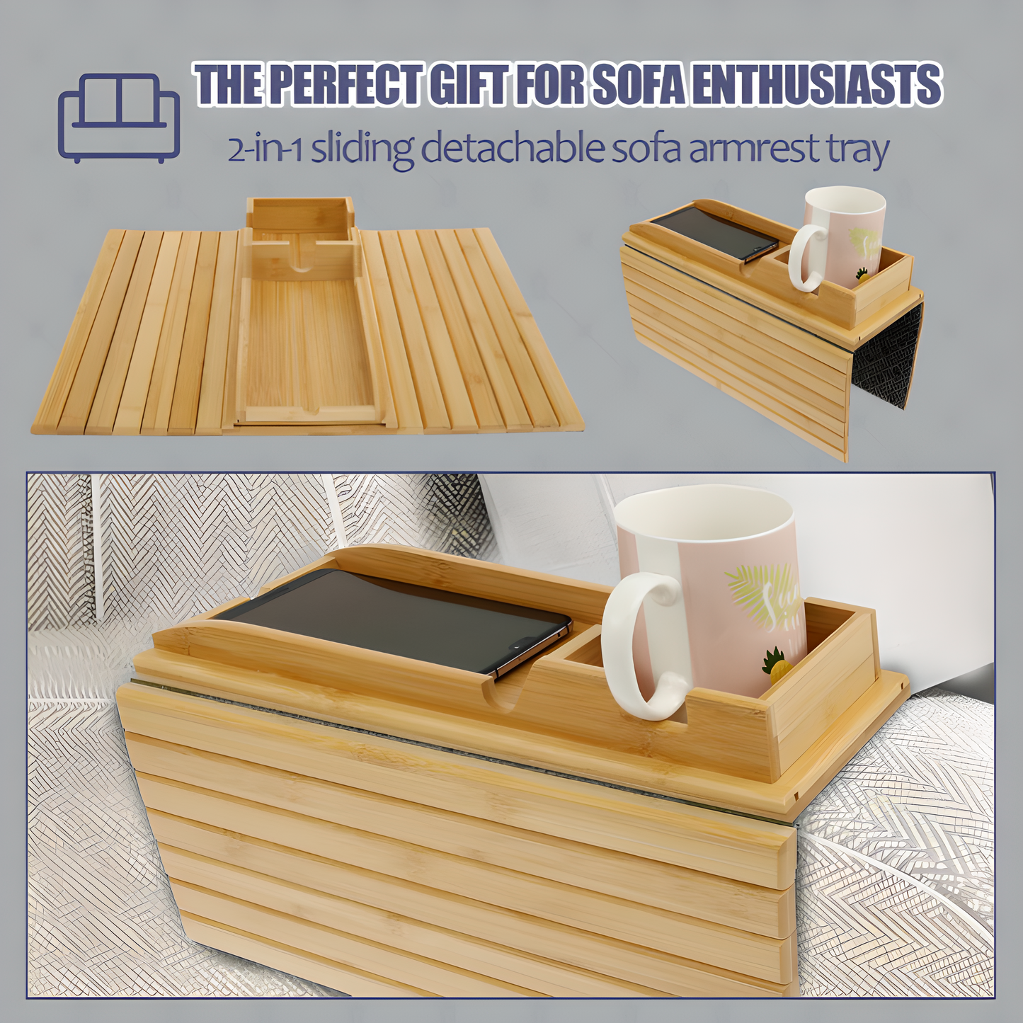 Bamboo Sofa Cup Holder Tray