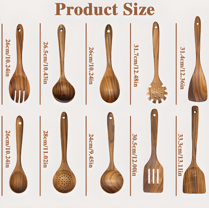 Wooden Kitchen Utensil Set – 10 Pieces