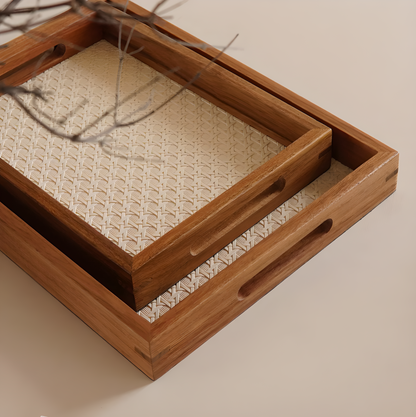 Natural Acacia Display Tray – Woven Rattan