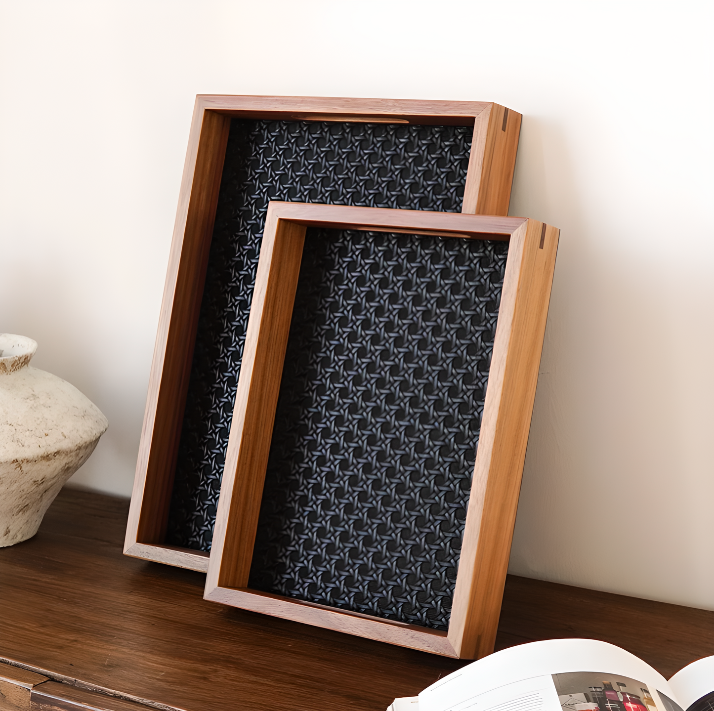 Natural Acacia Display Tray – Woven Rattan