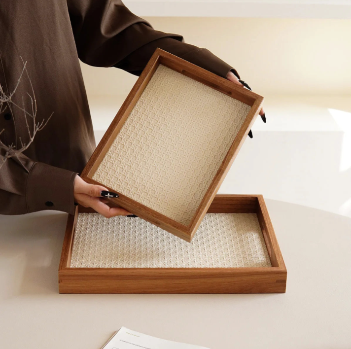 Natural Acacia Display Tray – Woven Rattan