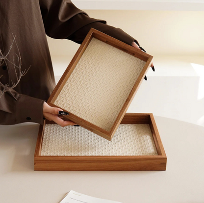 Natural Acacia Display Tray – Woven Rattan