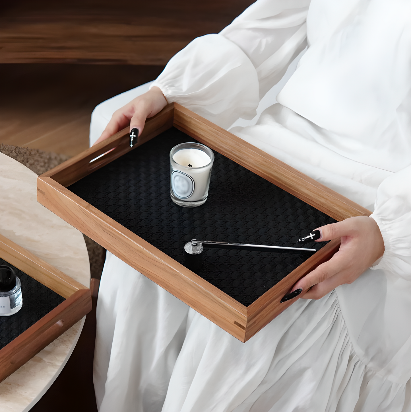 Natural Acacia Display Tray – Woven Rattan