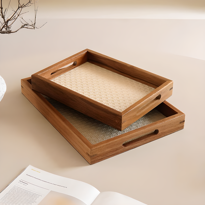 Natural Acacia Display Tray – Woven Rattan