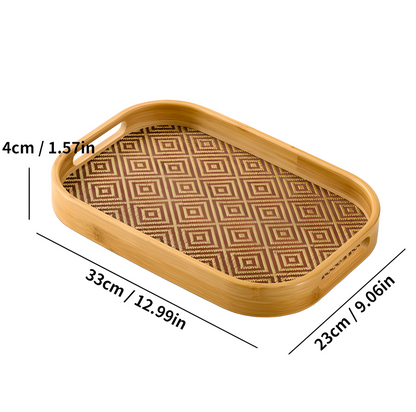 Bamboo Tea Serving Tray with Handles – Woven Rattan Style
