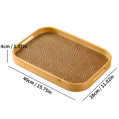 Bamboo Tea Serving Tray with Handles – Woven Rattan Style