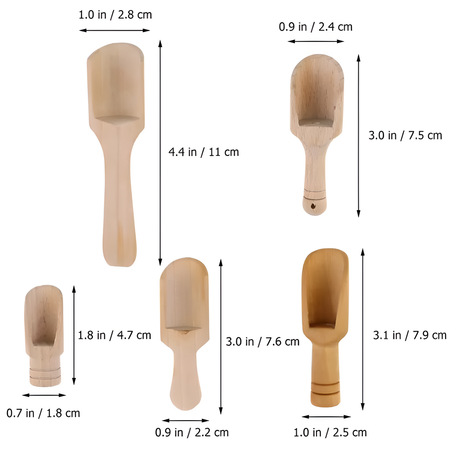 Set of 5 Mini Wooden Scoops
