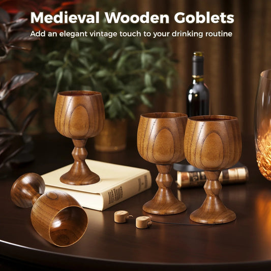 Wooden Wine Glass Set – Vintage Goblet Cups (4pcs)