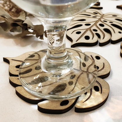 Set of 6 Leaf-Shaped Wooden Coasters