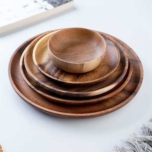 Round Wooden Dinner Plates – Natural Serving Set