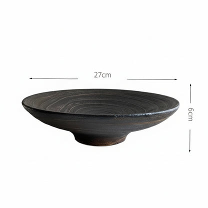 Black Wooden Fruit Bowl – Modern Solid Wood Tray