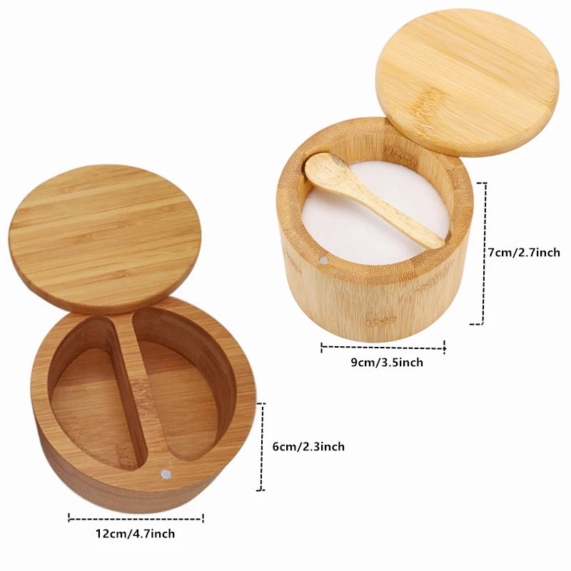 Bamboo Salt Cellar Box with Magnetic Lid