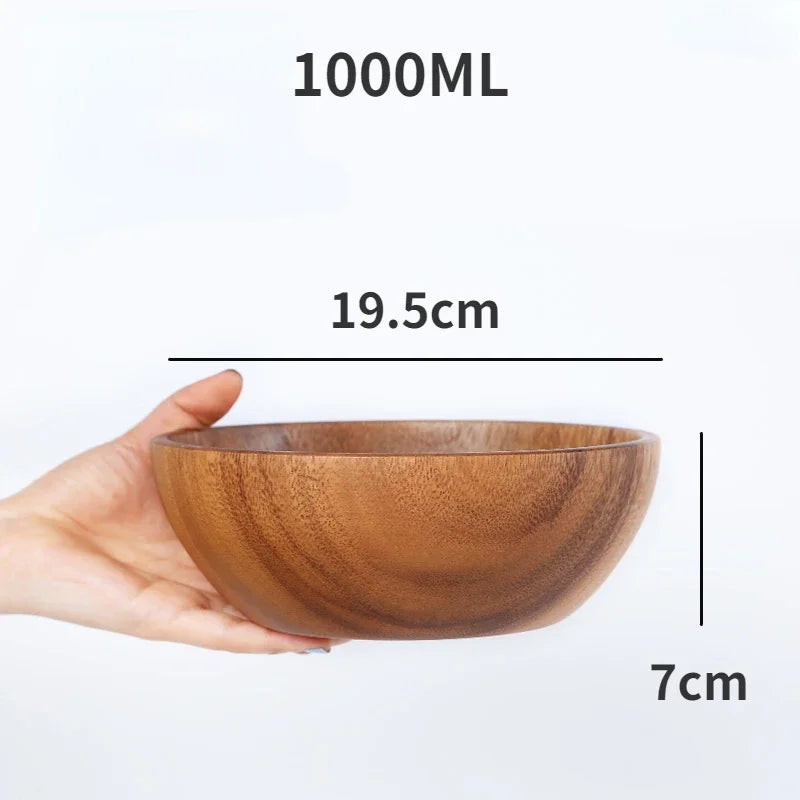 Japanese Acacia Wooden Salad Bowl – Natural Mixing Bowl