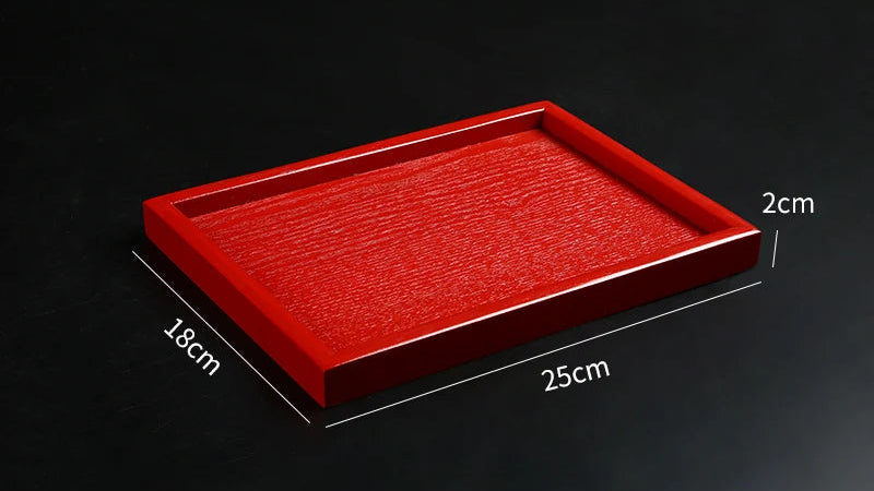 Red Wooden Serving Tray – Elegant Tea & Dessert Plate