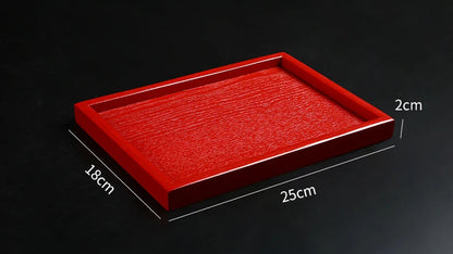 Red Wooden Serving Tray – Elegant Tea & Dessert Plate