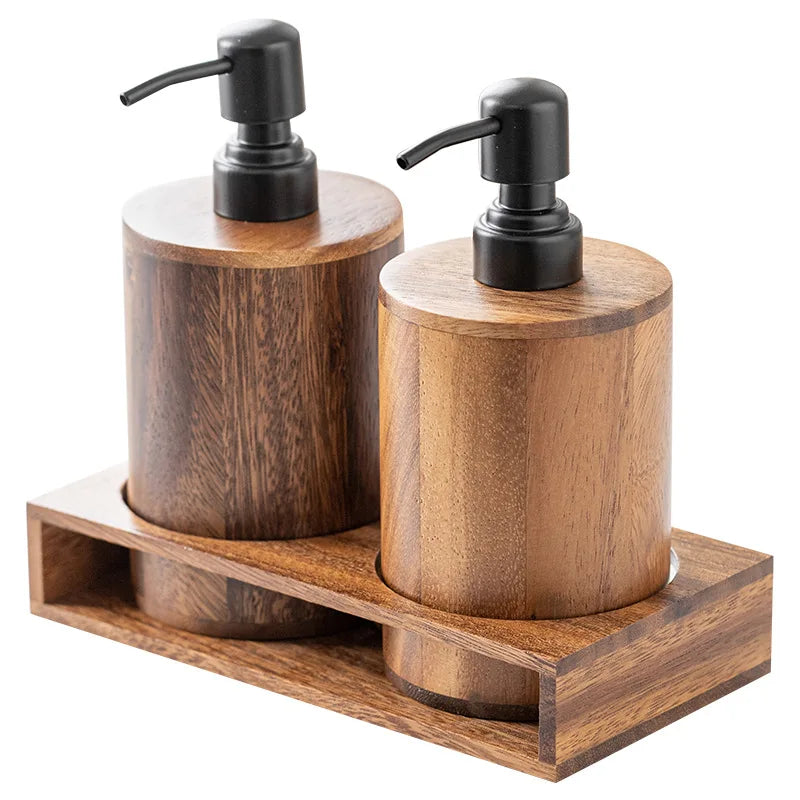 Walnut Soap Dispenser Set