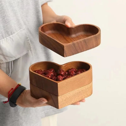 Heart-Shaped Wooden Snack Tray – Decorative Serving Dish