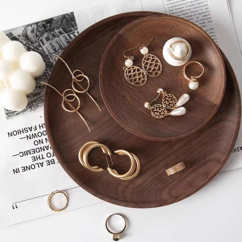 Black Walnut Wooden Tray – Round Snack & Tea Plate