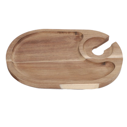 Wooden Wine Appetizer Plate with Glass Holder