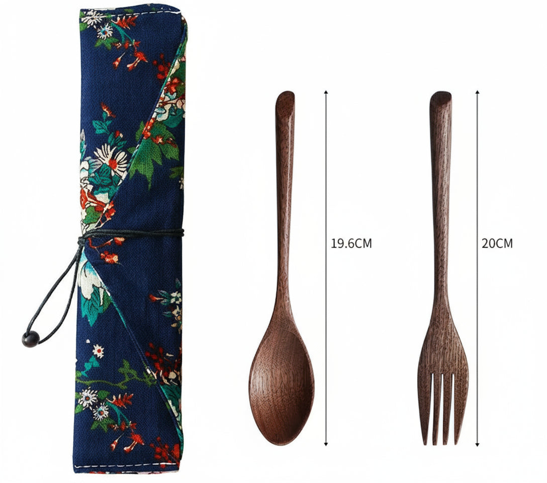 Wooden Cutlery Travel Set – Spoon, Fork & Chopsticks with Box