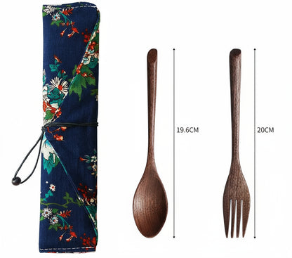 Wooden Cutlery Travel Set – Spoon, Fork & Chopsticks with Box