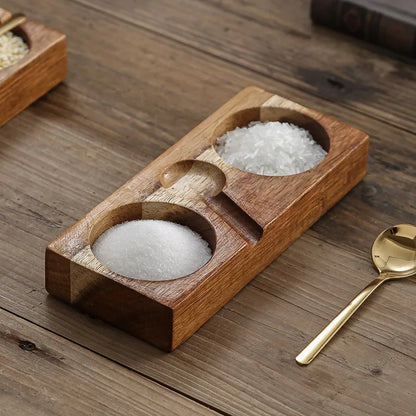 Wooden Condiment Tray with Spoon