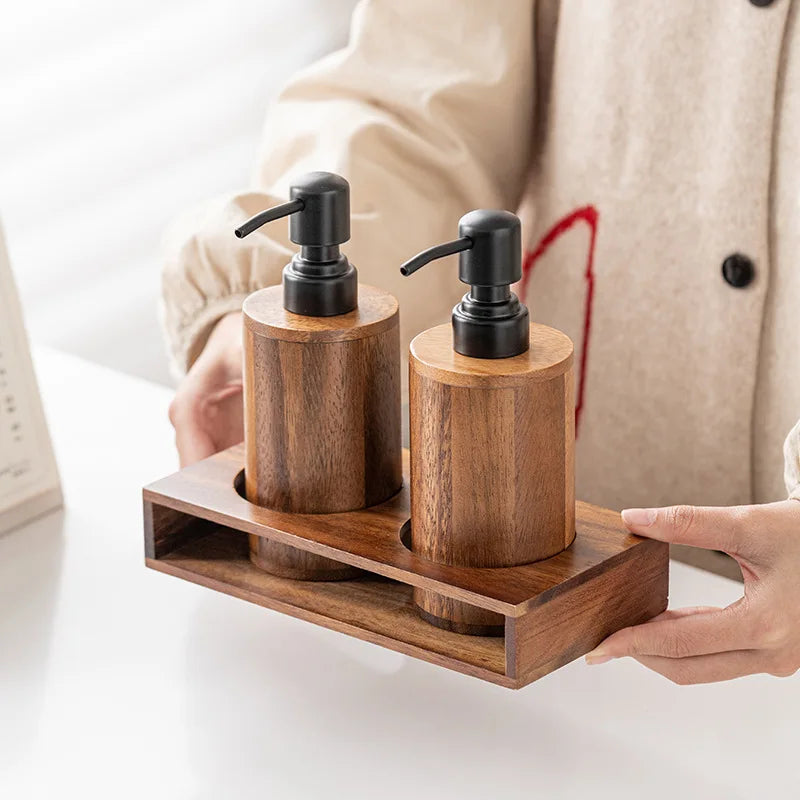 Walnut Soap Dispenser Set
