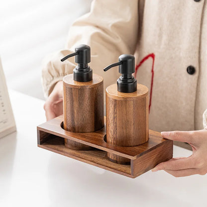Walnut Soap Dispenser Set