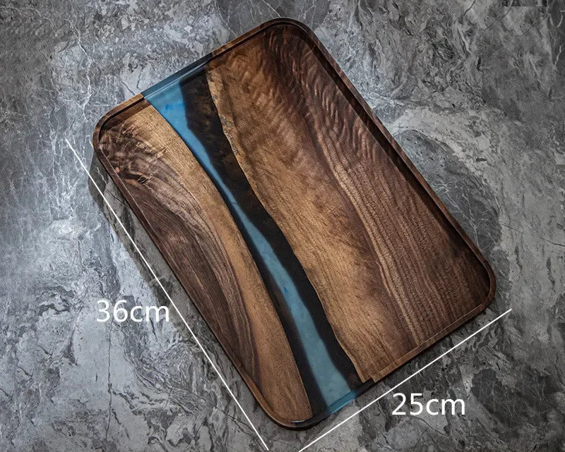 Wood & Resin Serving Tray – Round Walnut Plate