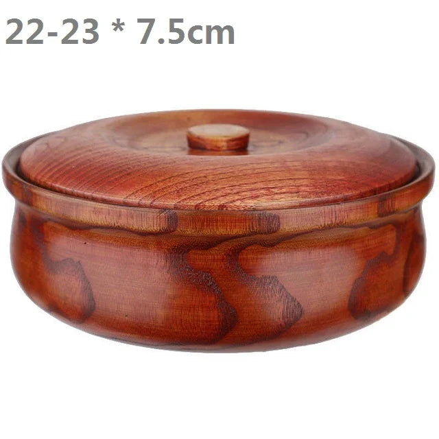 Solid Wooden Salad Bowl with Lid