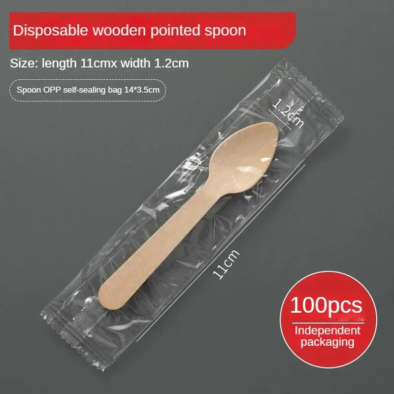 Disposable Wooden Cutlery Set – 100pcs
