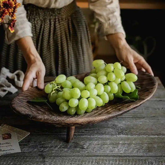 Vintage Wooden Fruit Tray – Large Oval Serving Plate