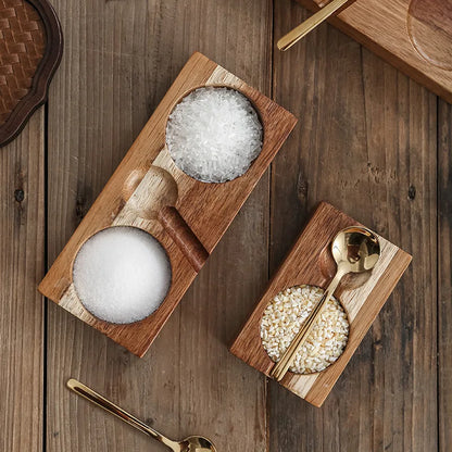 Wooden Condiment Tray with Spoon