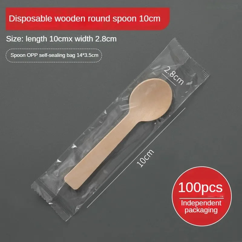 Disposable Wooden Cutlery Set – 100pcs