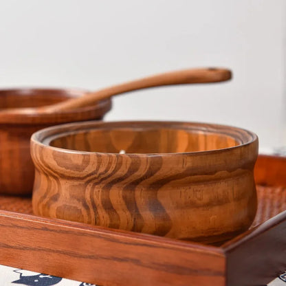 Solid Wooden Salad Bowl with Lid