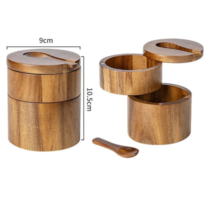 Acacia Wood Spice Box – Salt & Pepper Storage Jar with Lid
