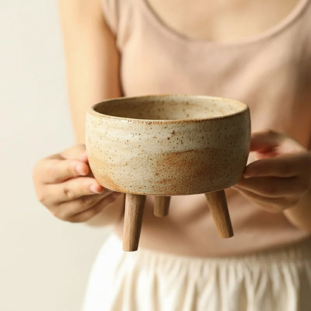 Wooden Fruit Bowl – High Foot Rustic Snack Plate