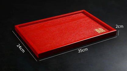 Red Wooden Serving Tray – Elegant Tea & Dessert Plate