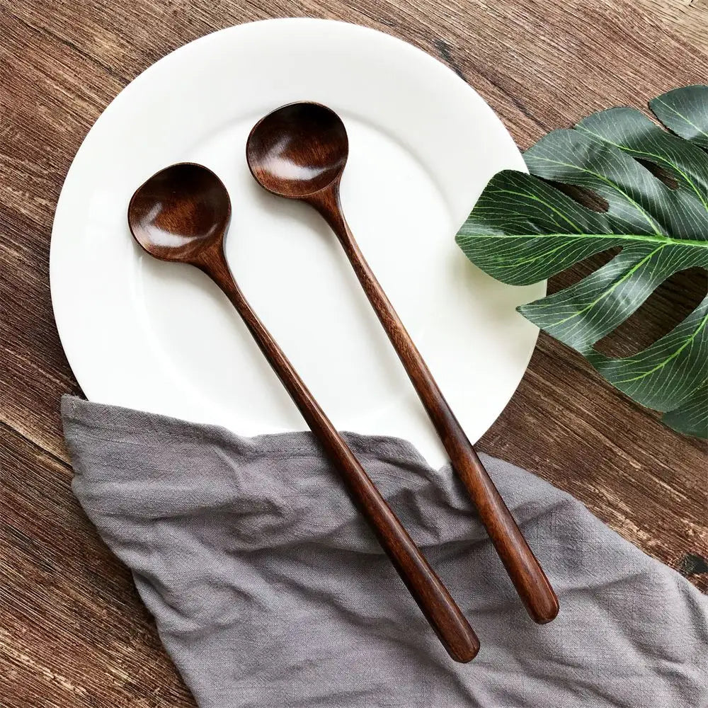Wooden Soup Spoon Set  – Long Handle (1–2PCS)